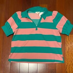 Entro Pink and Green Striped Polo Top